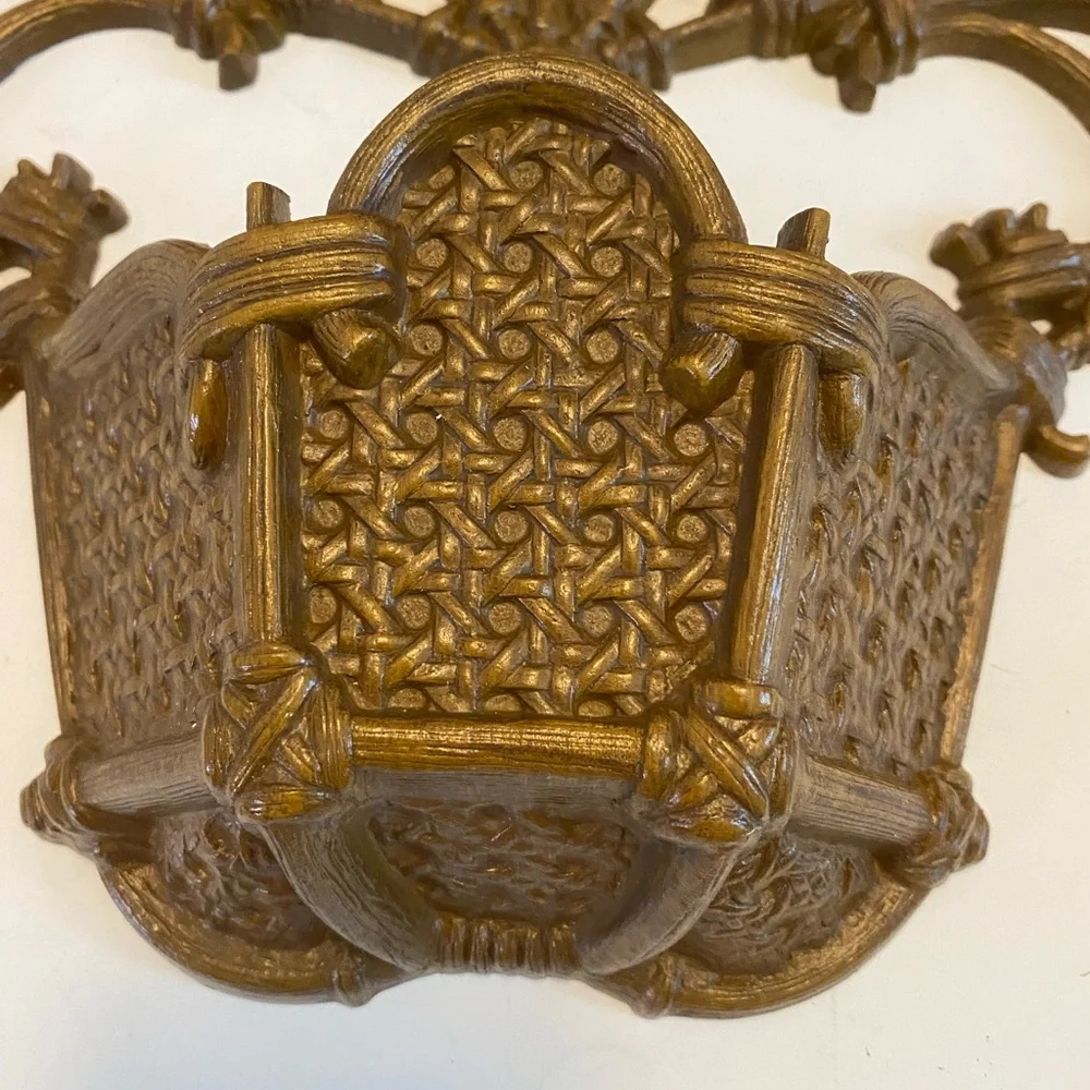 Vintage 1981 Burwood Faux Wicker Rattan Hanging Wall Pocket Planter MCM USA